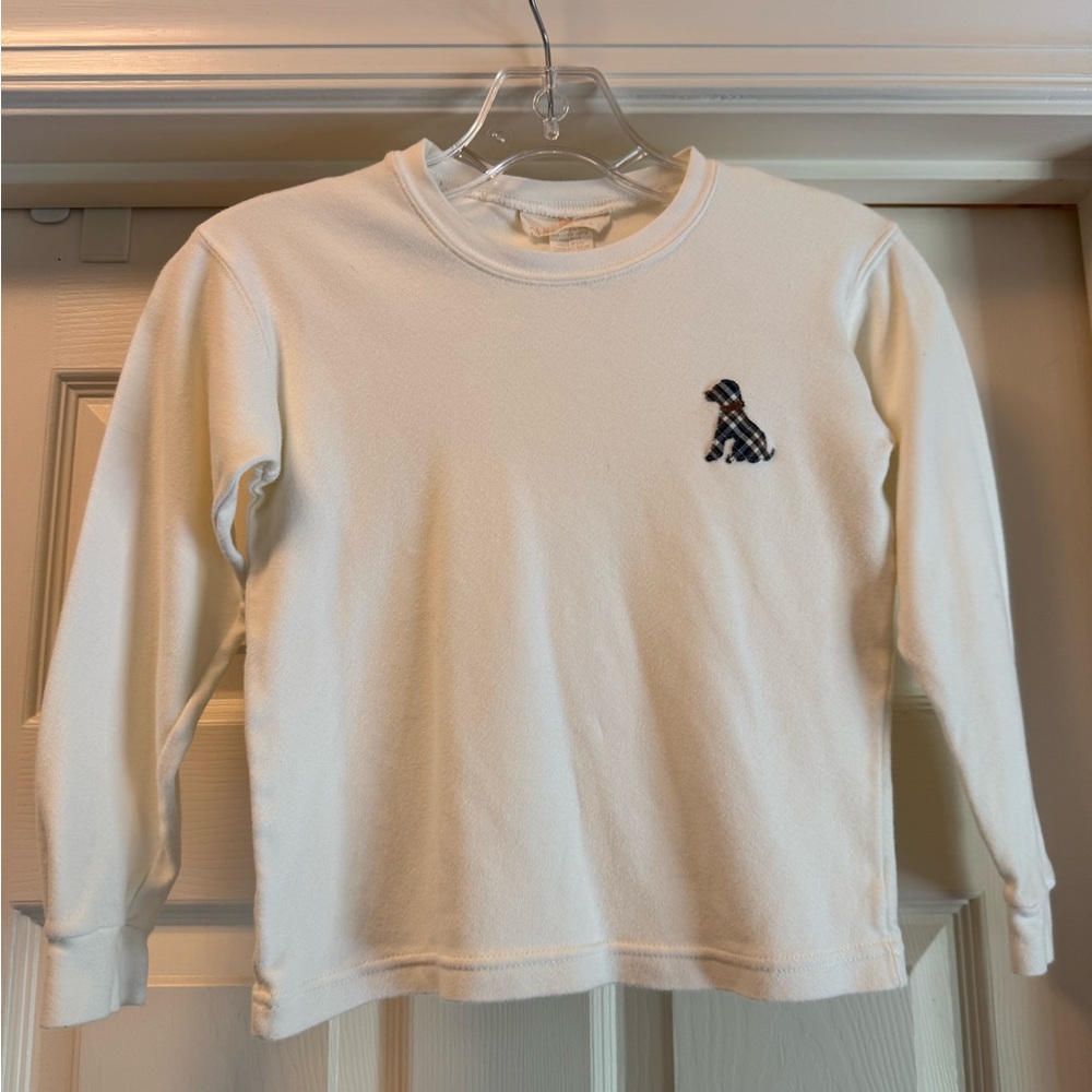 Hannah Kate Ivory Long Sleeve Tee with Checkered Dog Accent